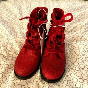 Cat & Jack Girls Giovanna Red Glitter Combat Boots - Size 12